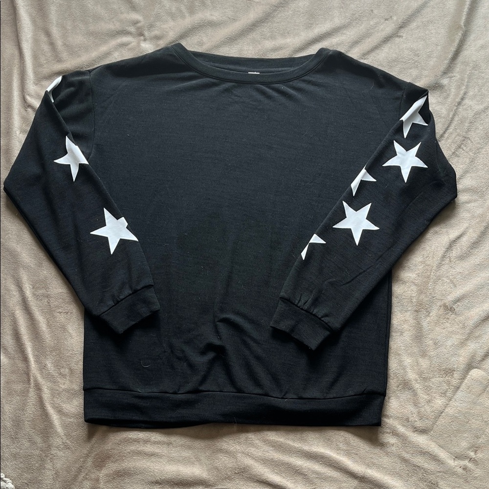 Black w/white Stars Sleeve Pullover Knit long sleeve tee - Picture 2 of 5